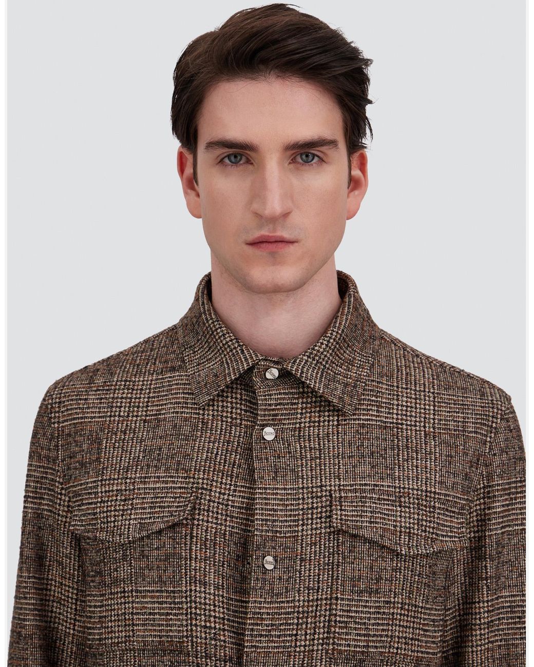 Herno Brown Alpaca And Wool Shacket With Check Pattern for men