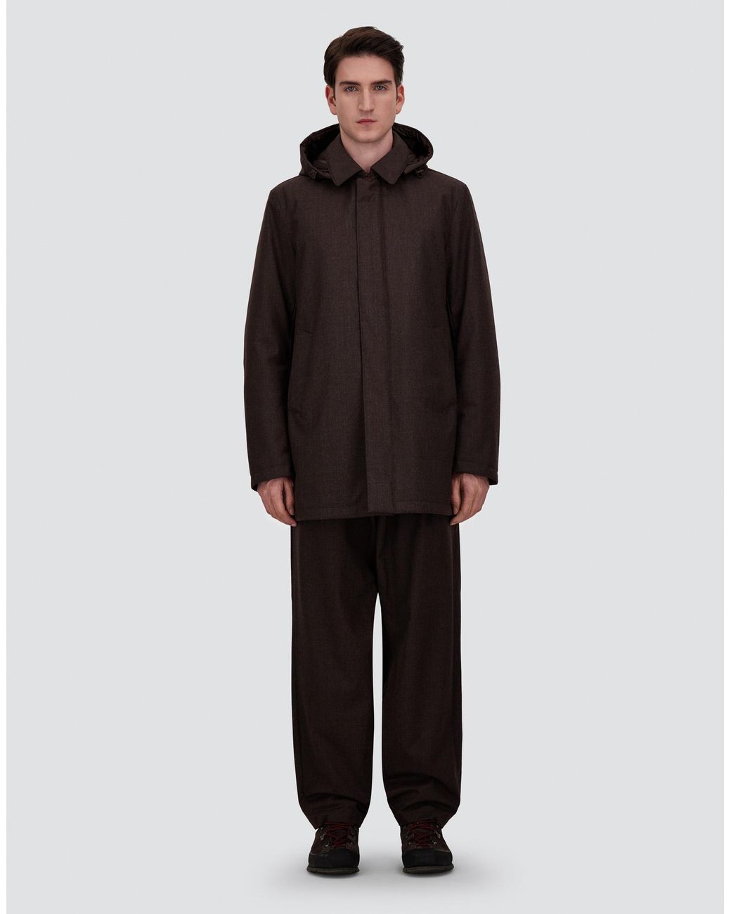 Herno Brown Flannel Coat With Waterproof Membrane for men