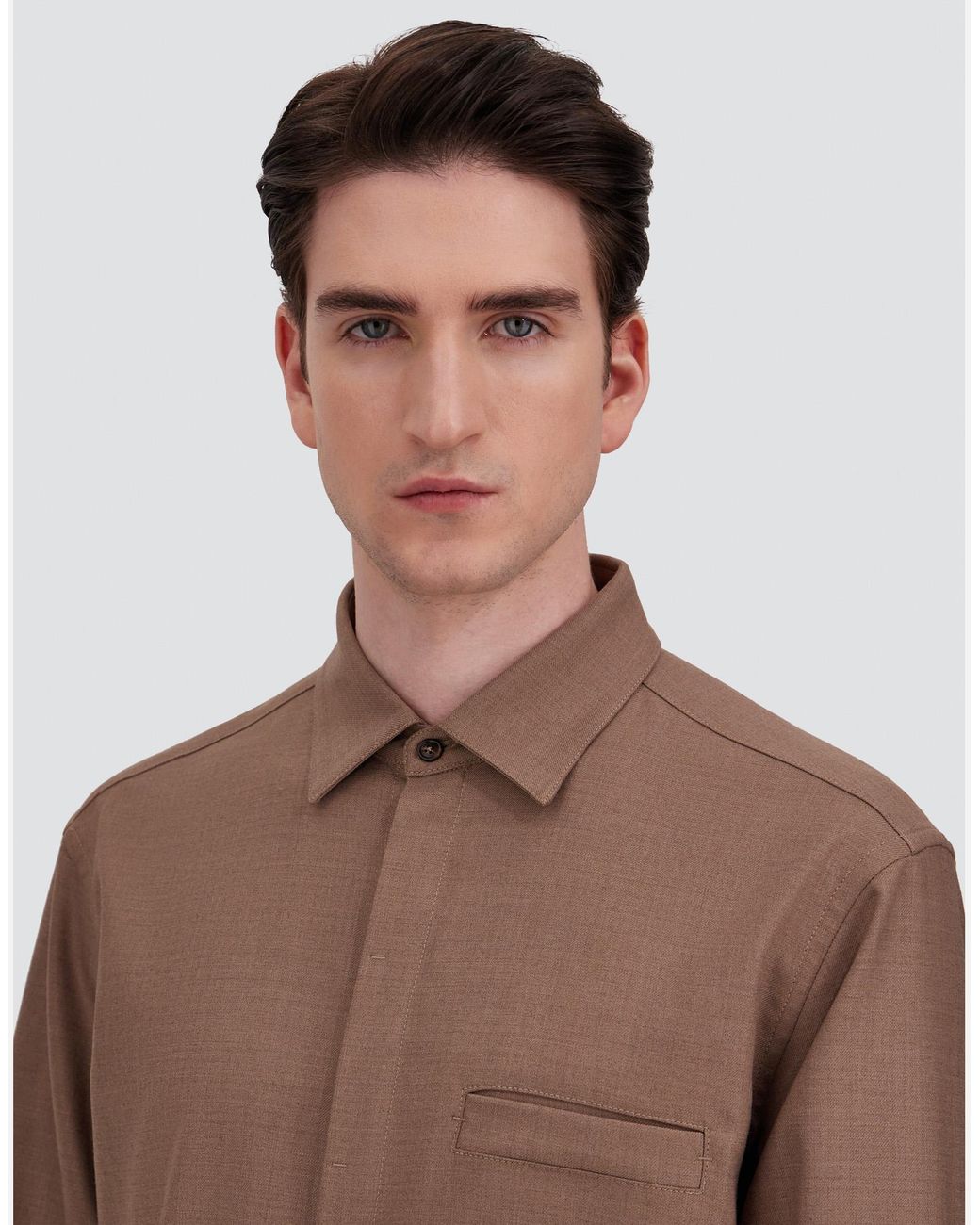 Herno Brown Wool Gabardine Shirt for men