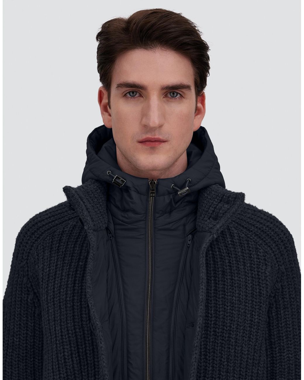 Herno Blue Wool Jacket With Raised Texture And Cable-Knit Detailing for men