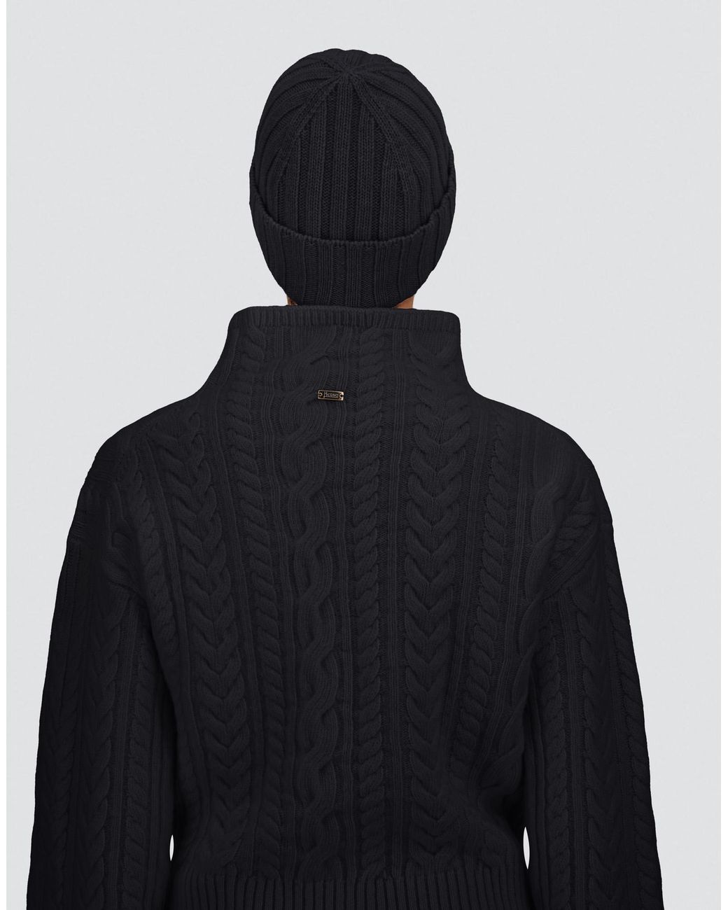 Herno Black Ribbed Wool Beanie