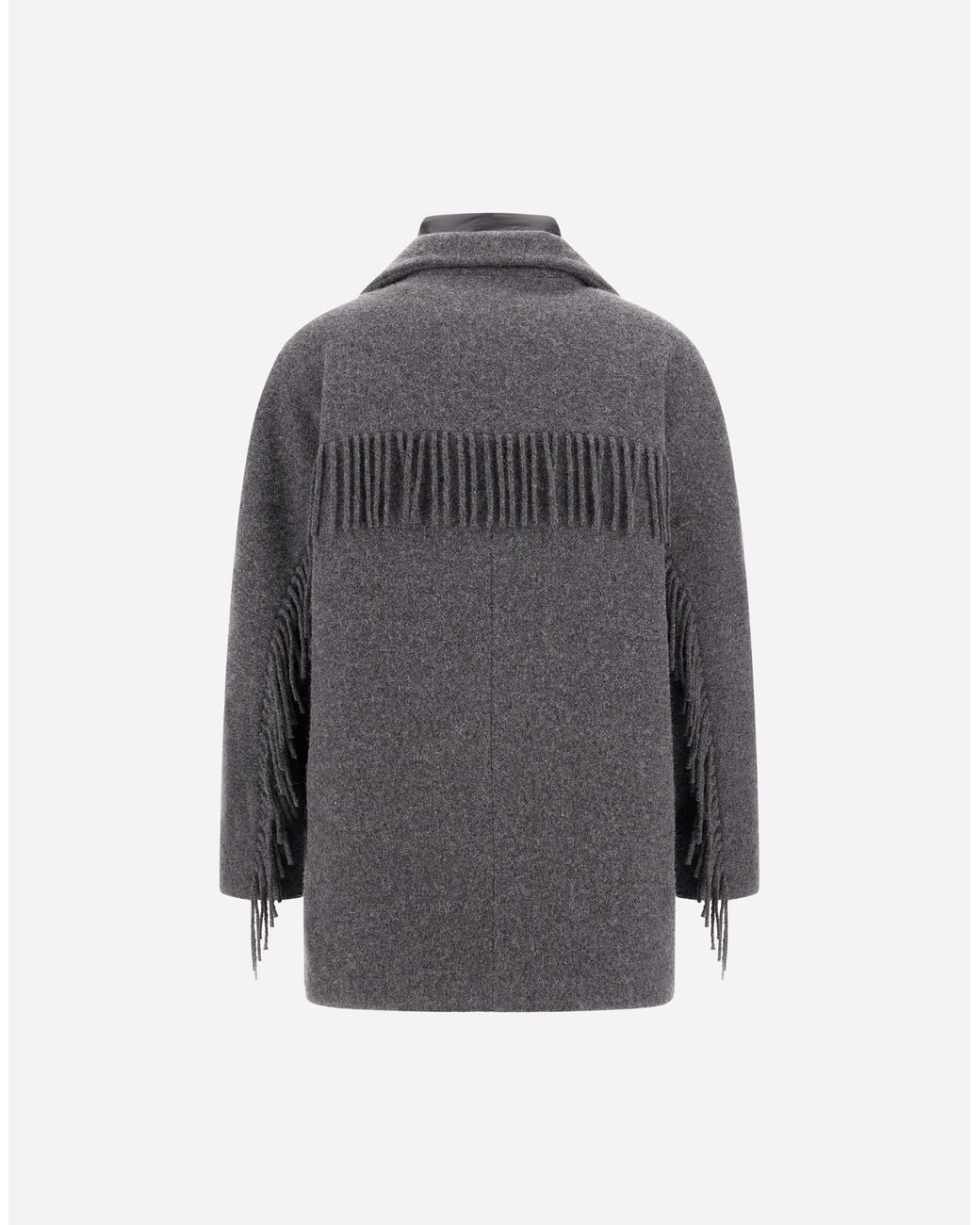 Herno Gray Alpaca Jacket With Fringing And Nylon Ultralight