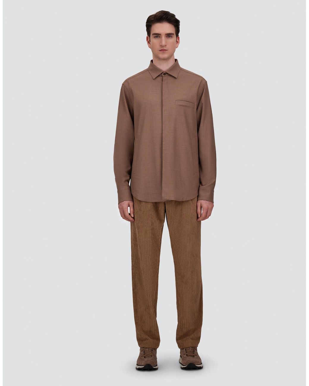 Herno Brown Wool Gabardine Shirt for men