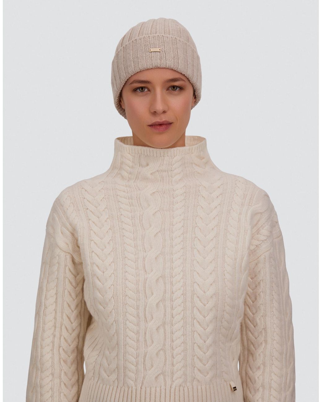Herno White Ribbed Wool Beanie