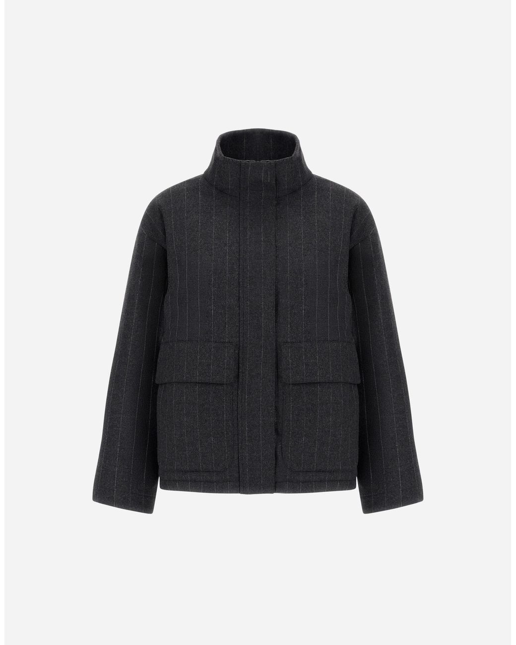 Herno Blue Stretch Wool Jacket With Pinstripe Pattern