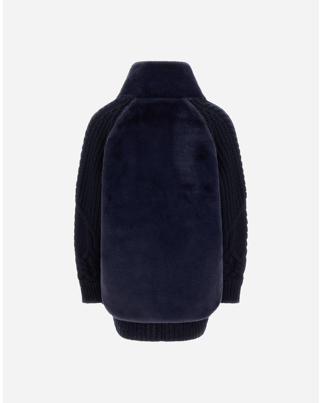 Herno Blue Wool Jacket With Raised Texture And Beaver-Effect Fur Feel