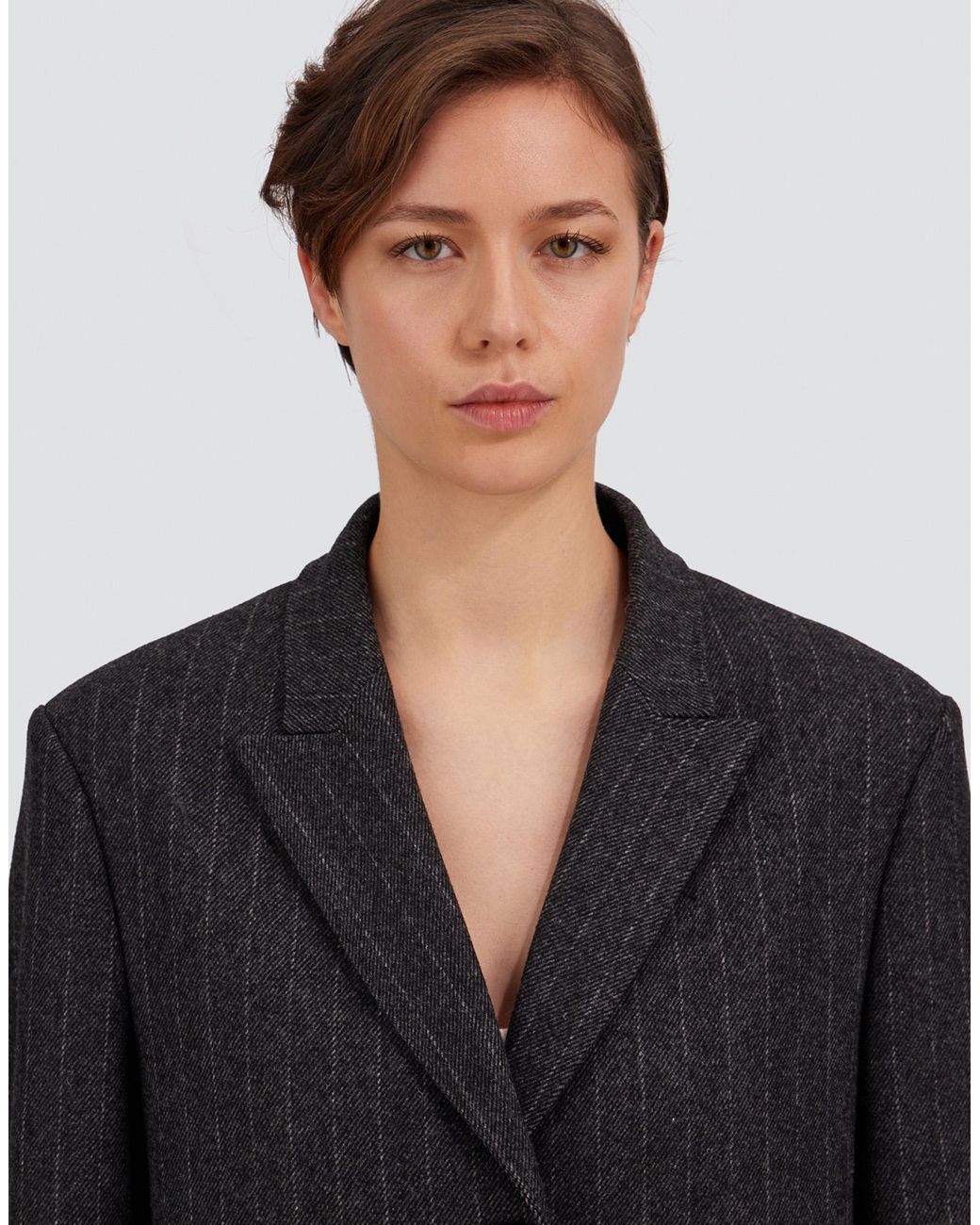 Herno Black Wool Cloth Coat With Pinstripe Pattern