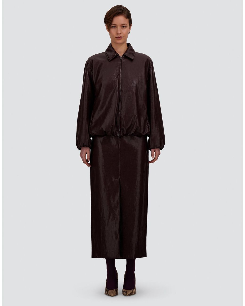 Herno Purple Leather-Effect Skirt