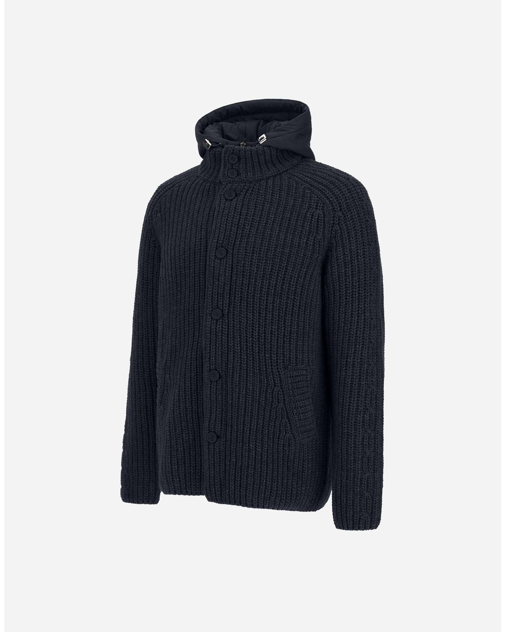 Herno Blue Wool Jacket With Raised Texture And Cable-Knit Detailing for men