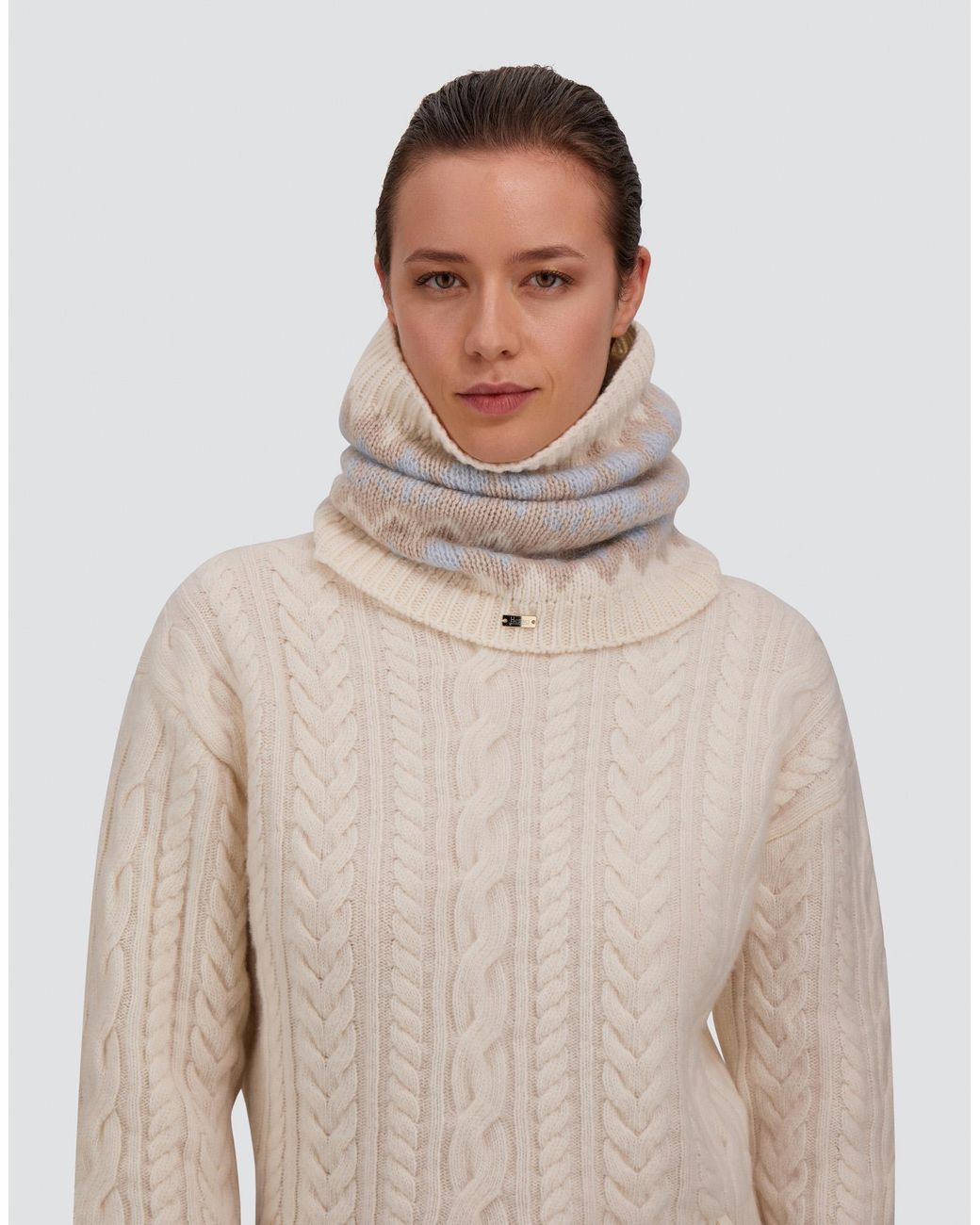 Herno Gray Mohair Neck Warmer With Norwegian Pattern