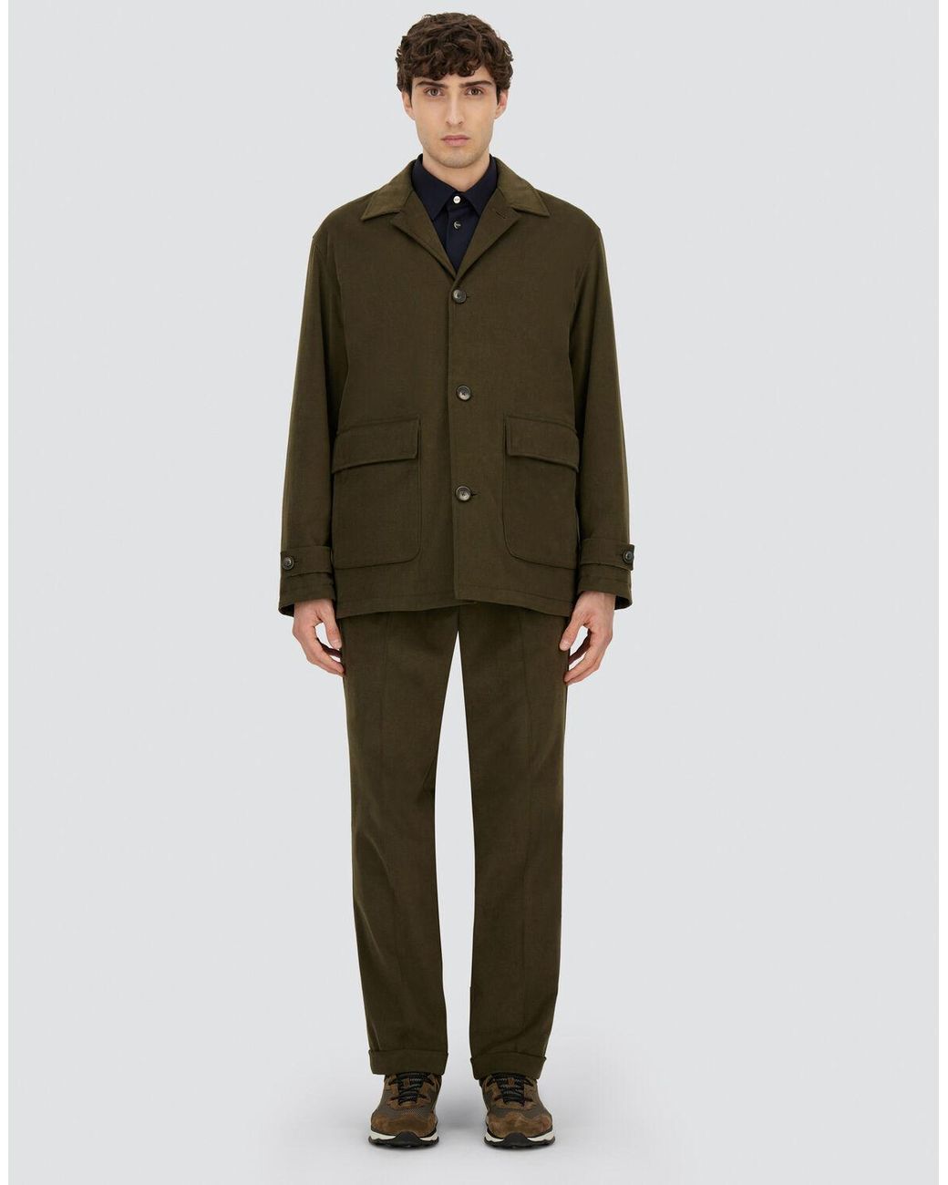 Herno Green Stretch Cotton Velvet And Monogram Shacket for men