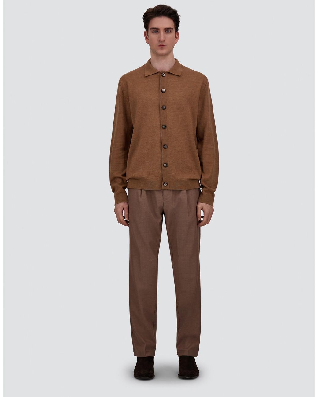 Herno Brown Merino Wool Cardigan for men