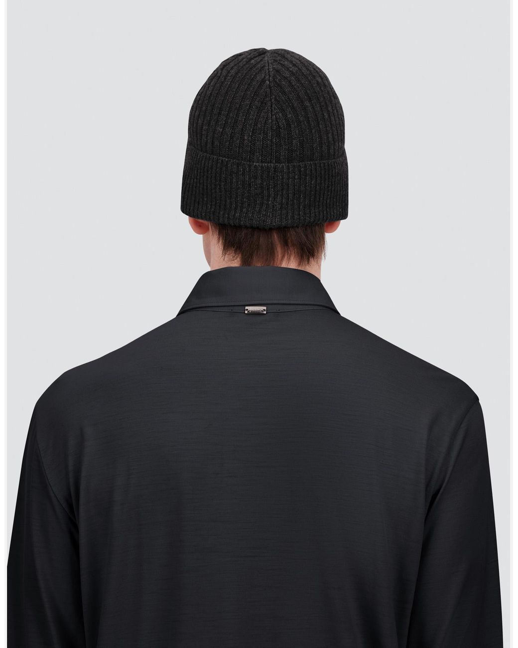 Herno Black Ribbed Wool Beanie for men
