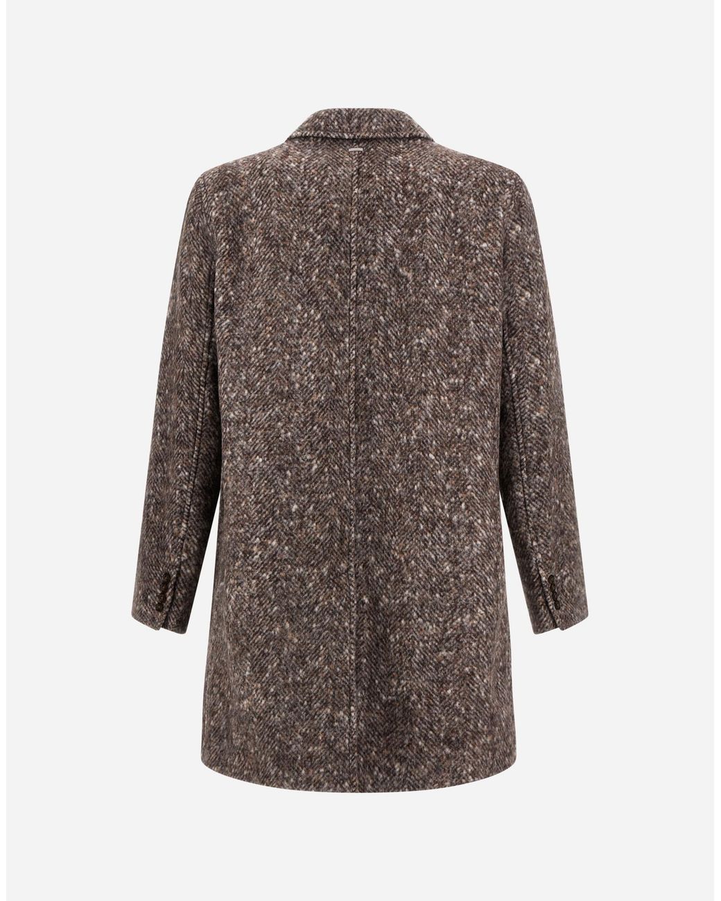 Herno Brown Alpaca, Wool Herringbone And Suede Effect Coat for men