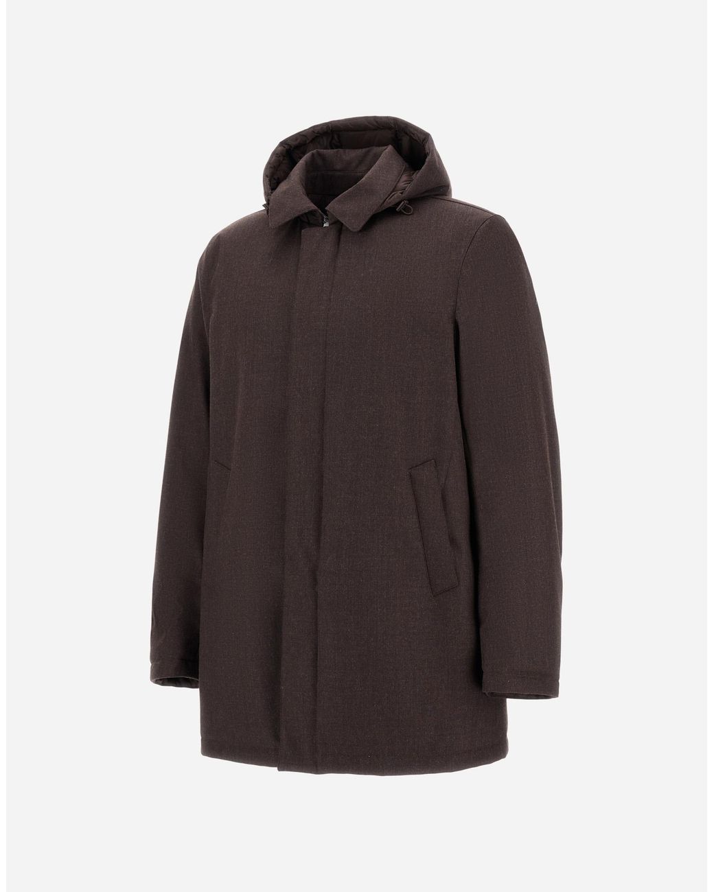 Herno Brown Flannel Coat With Waterproof Membrane for men