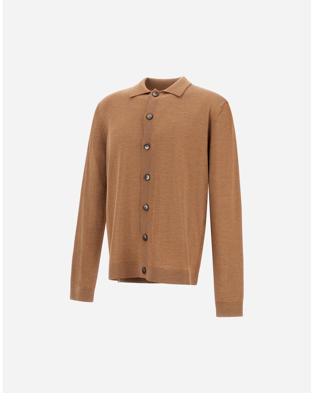 Herno Brown Merino Wool Cardigan for men