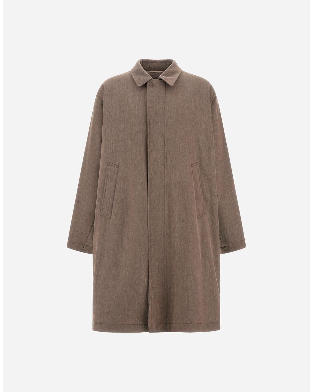 Herno Brown Vintage-Effect Wool-Blend Raincoat for men