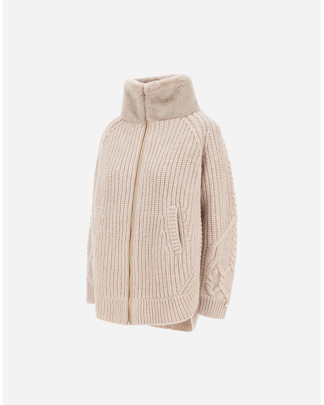 Herno Natural Wool Jacket With Raised Texture And Beaver-Effect Fur Feel