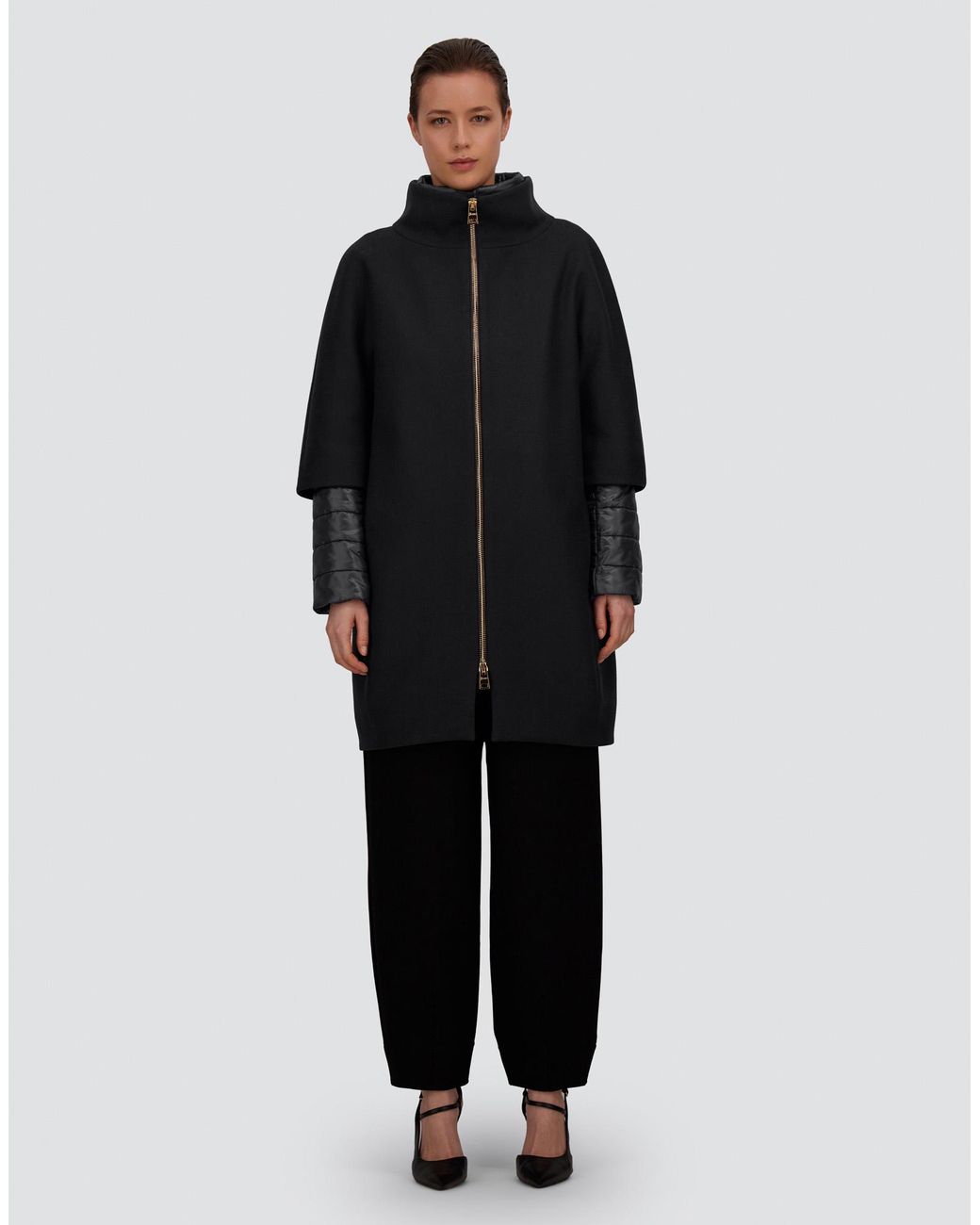 Herno Black Ecowool And Nylon Ultralight Coat