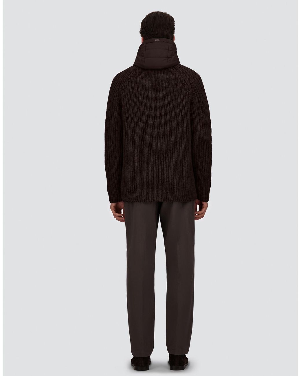 Herno Brown Wool Jacket With Raised Texture And Cable-Knit Detailing for men