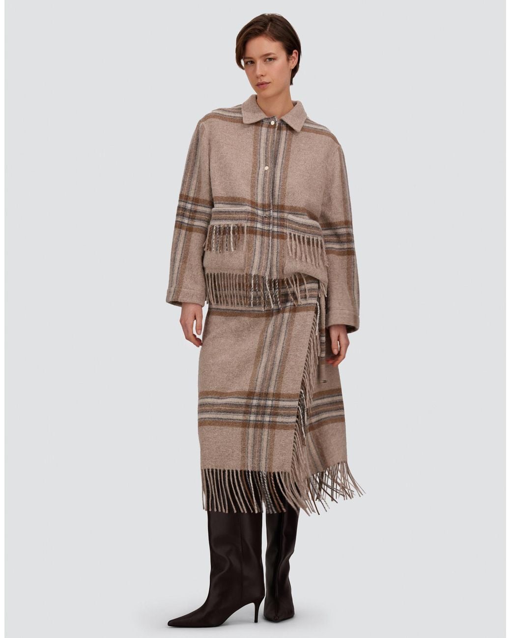 Herno Natural Alpaca Skirt With Check Pattern