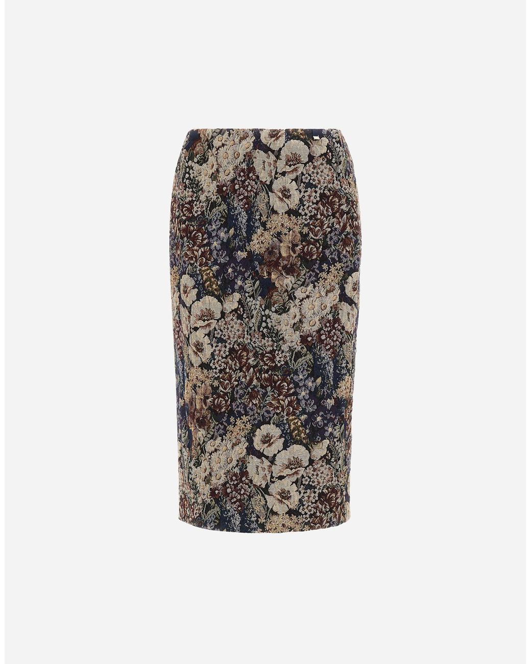 Herno White Jacquard Skirt With Floral Motif