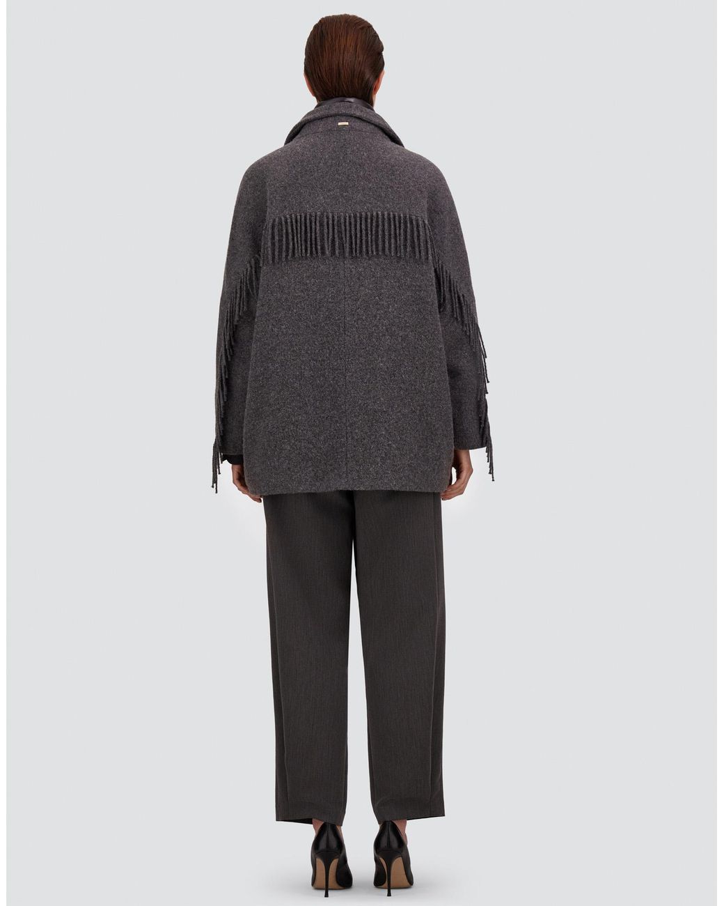 Herno Gray Alpaca Jacket With Fringing And Nylon Ultralight