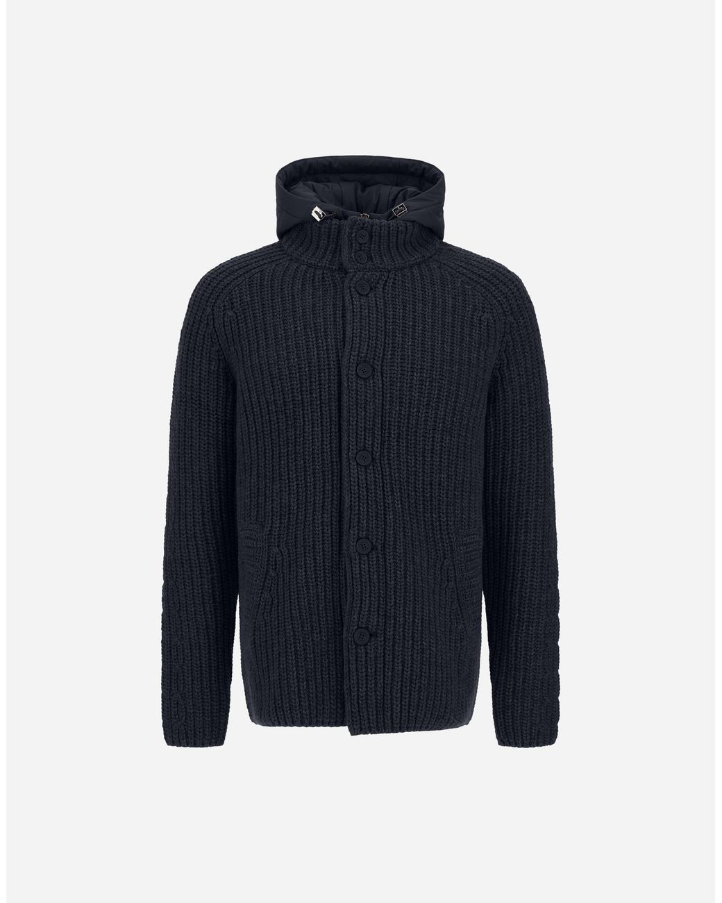 Herno Blue Wool Jacket With Raised Texture And Cable-Knit Detailing for men