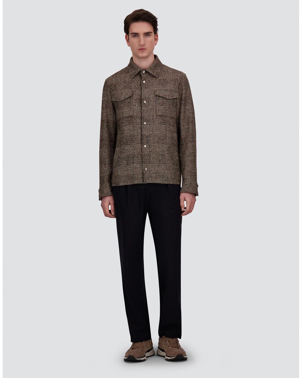 Herno Brown Alpaca And Wool Shacket With Check Pattern for men