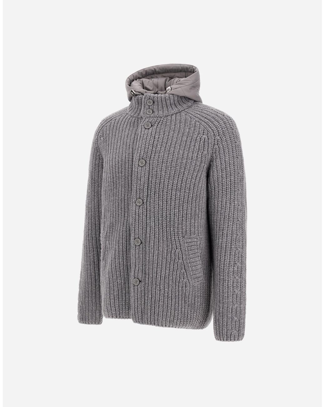 Herno Gray Wool Jacket With Raised Texture And Cable-Knit Detailing for men