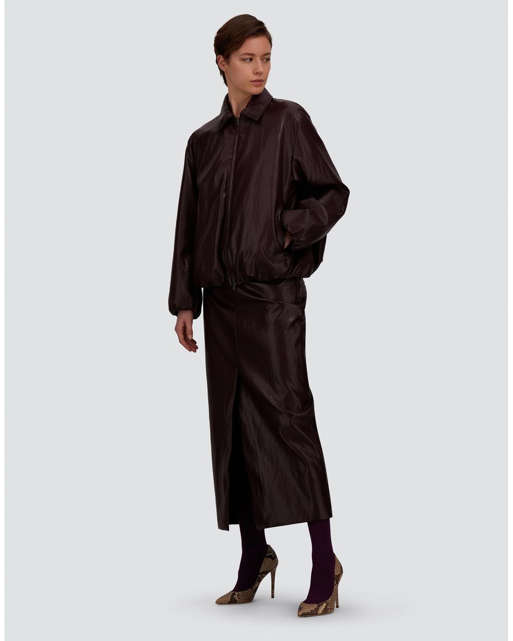 Herno Purple Leather-Effect Skirt