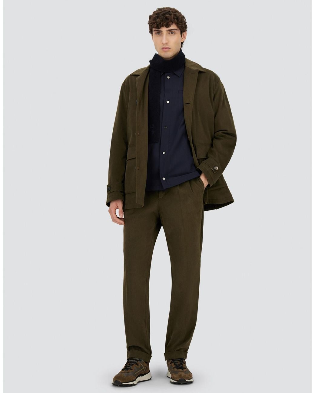 Herno Green Stretch Cotton Velvet And Monogram Shacket for men