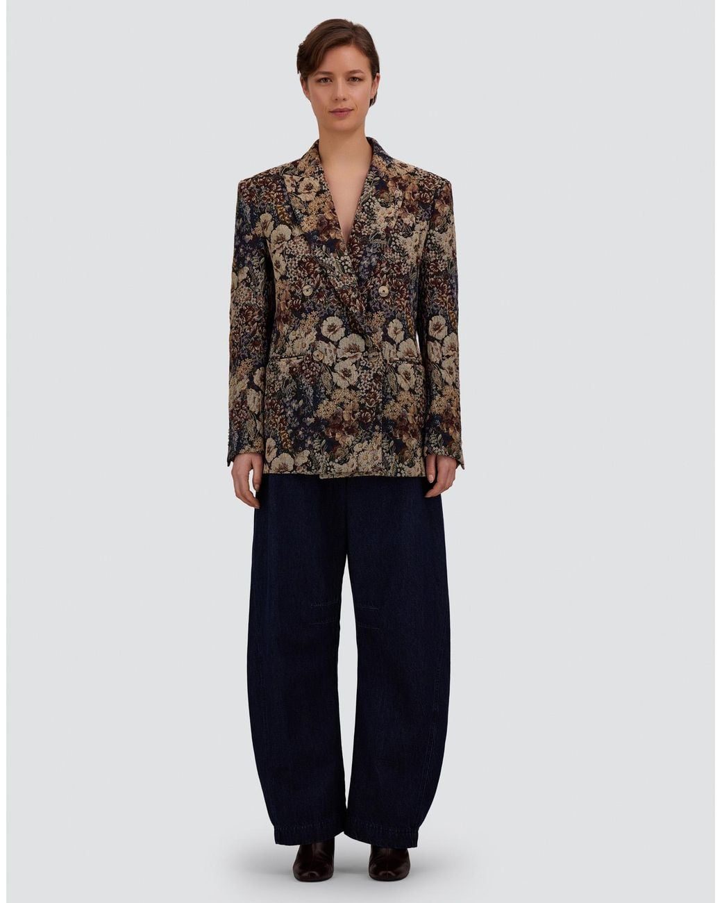 Herno Blue Floral-Motif Jacquard Blazer
