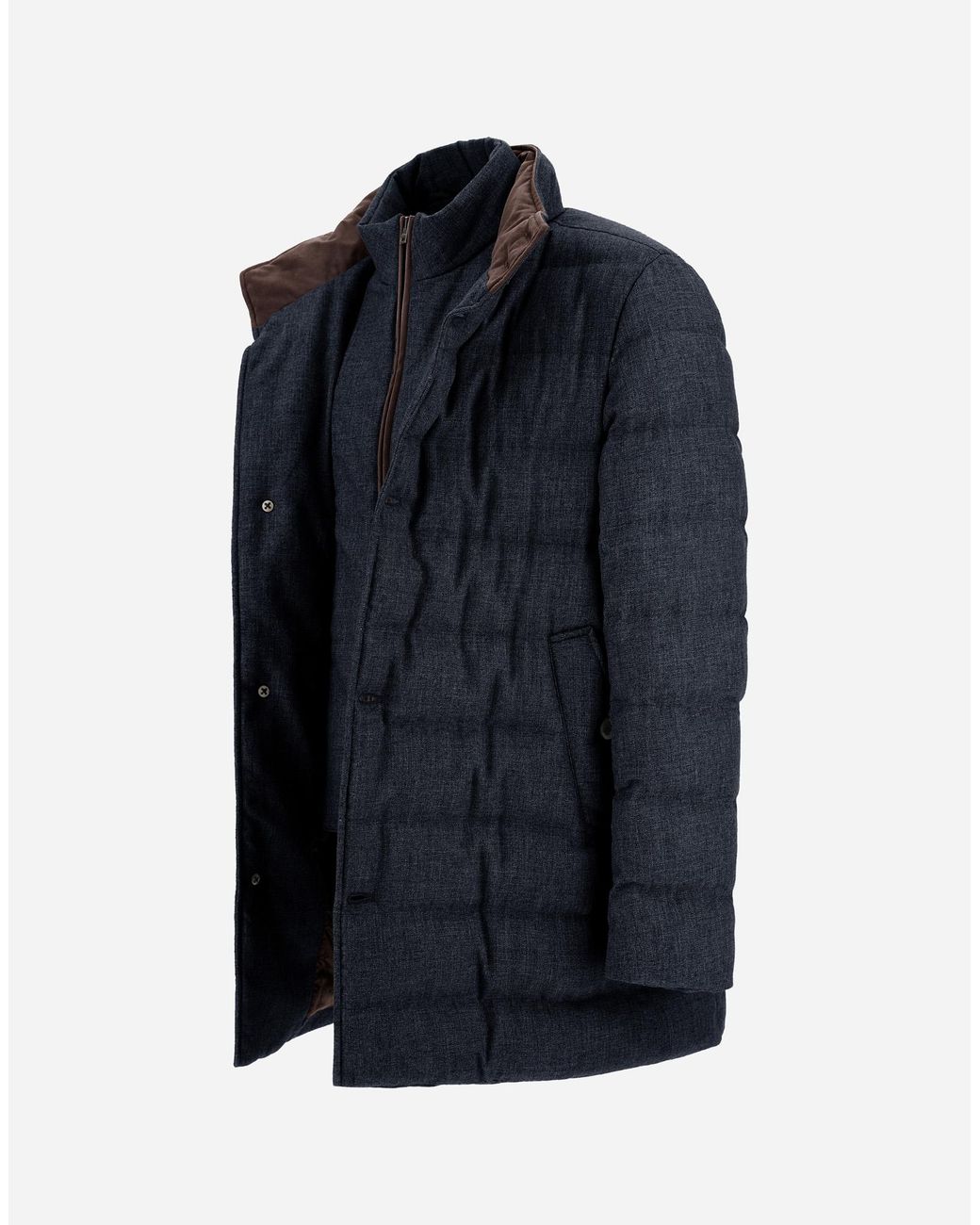 Herno Blue Wool-Blend, Viscose And Suede-Effect Carcoat for men