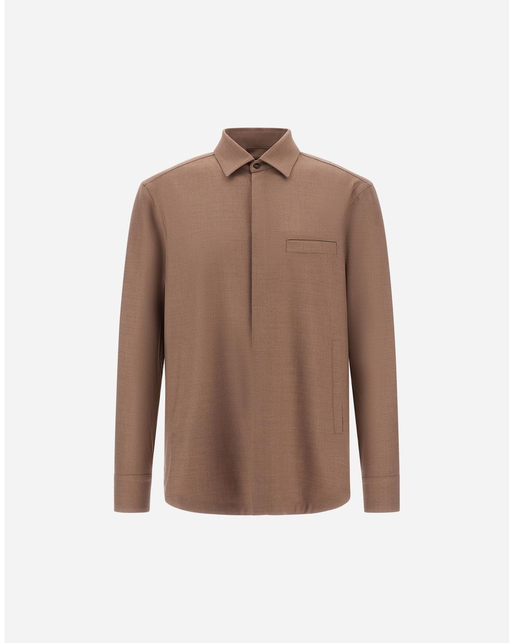 Herno Brown Wool Gabardine Shirt for men