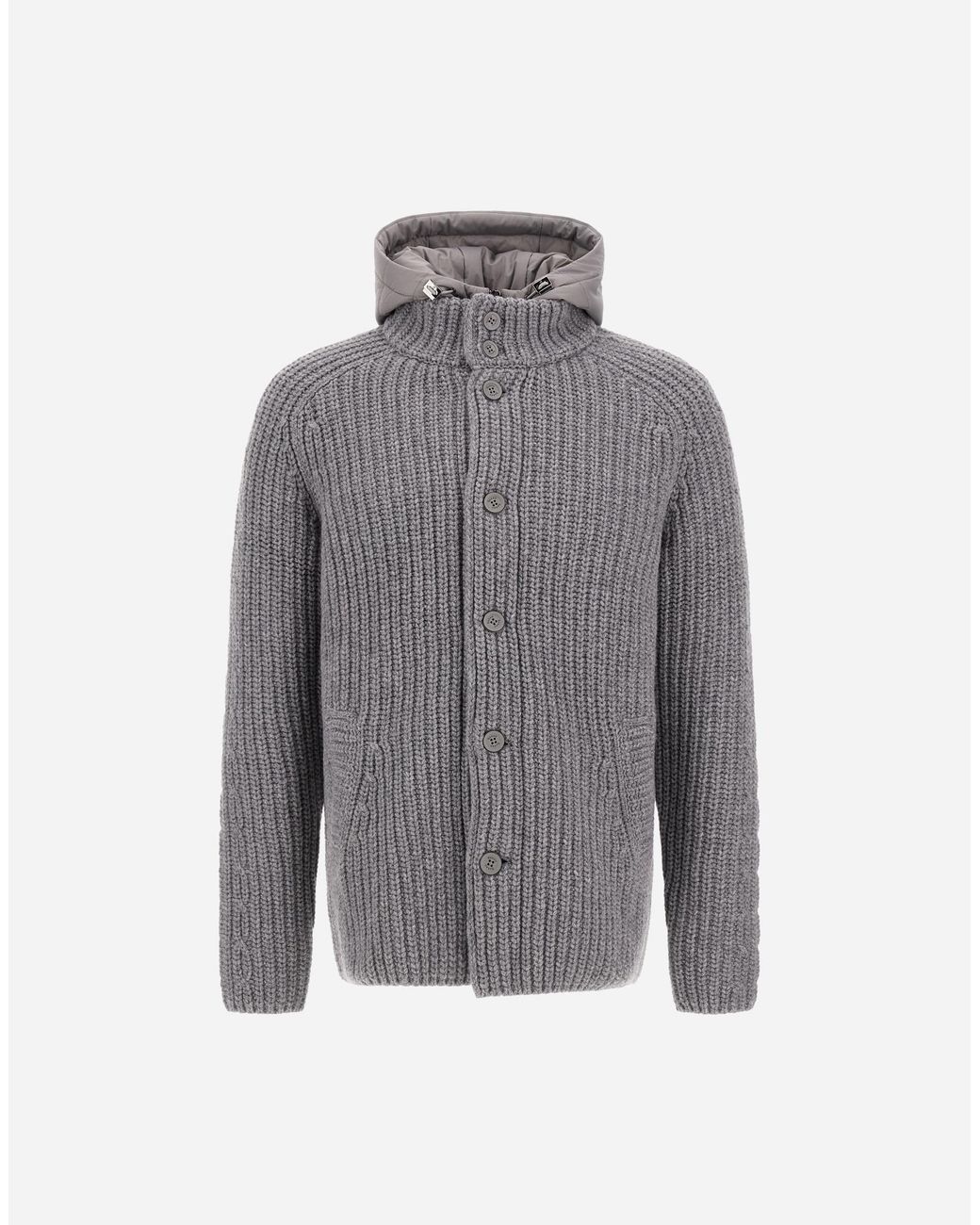 Herno Gray Wool Jacket With Raised Texture And Cable-Knit Detailing for men