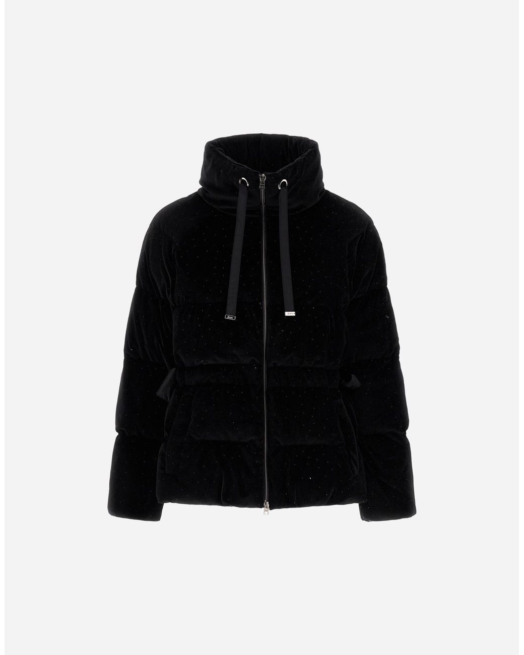 Herno Black Velvet Jacket With Glitter Print And Satin