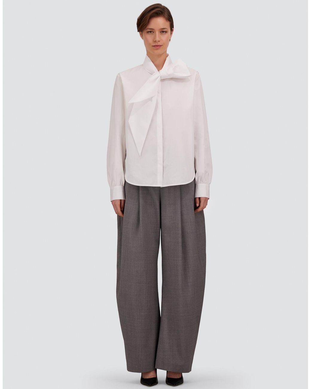 Herno White Cotton Poplin Shirt With Bow