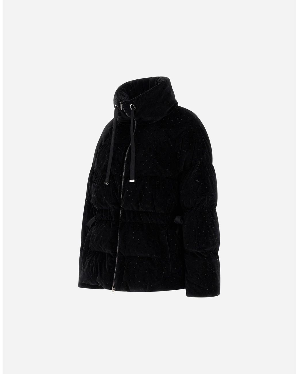 Herno Black Velvet Jacket With Glitter Print And Satin