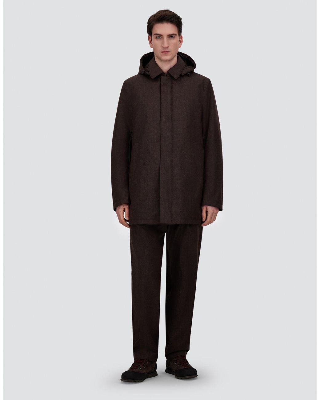 Herno Brown Flannel Coat With Waterproof Membrane for men
