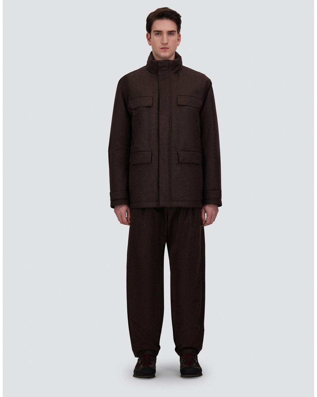 Herno Brown Flannel Field Jacket With Waterproof Membrane for men