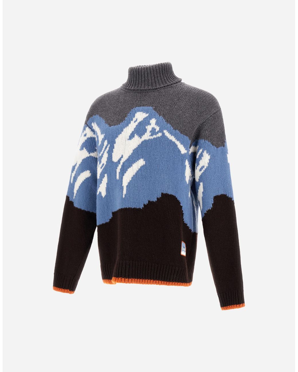 Herno Blue Wool Jacquard Roll-Neck Jumper With Graphic Motif for men
