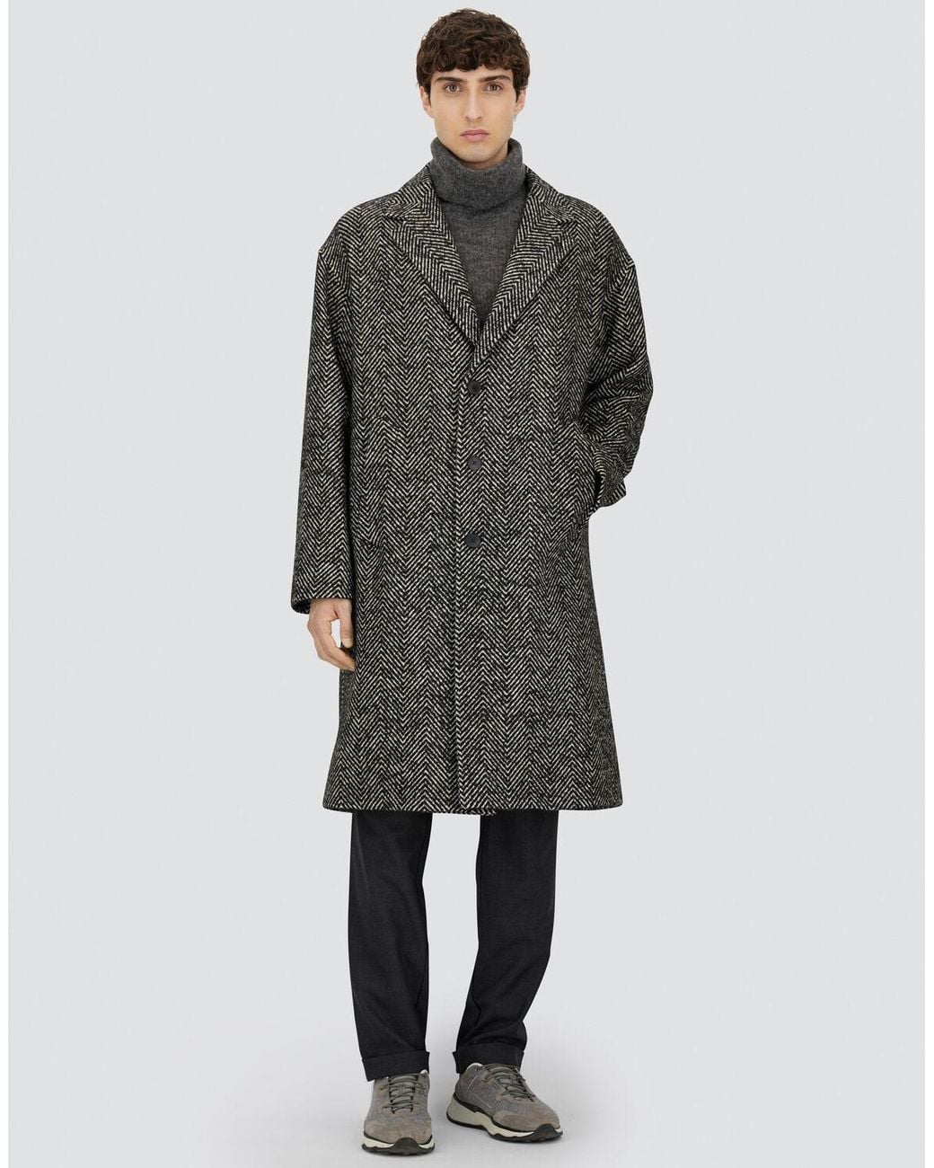 Herno Gray Herringbone R-Wool Coat for men