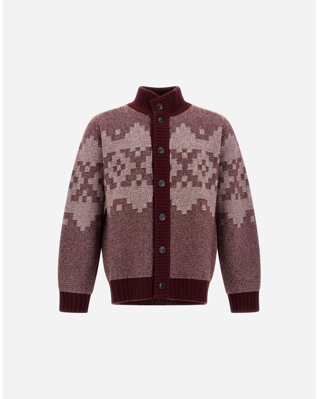 Herno Purple Wool And Cashmere Cardigan With Norwegian Pattern for men