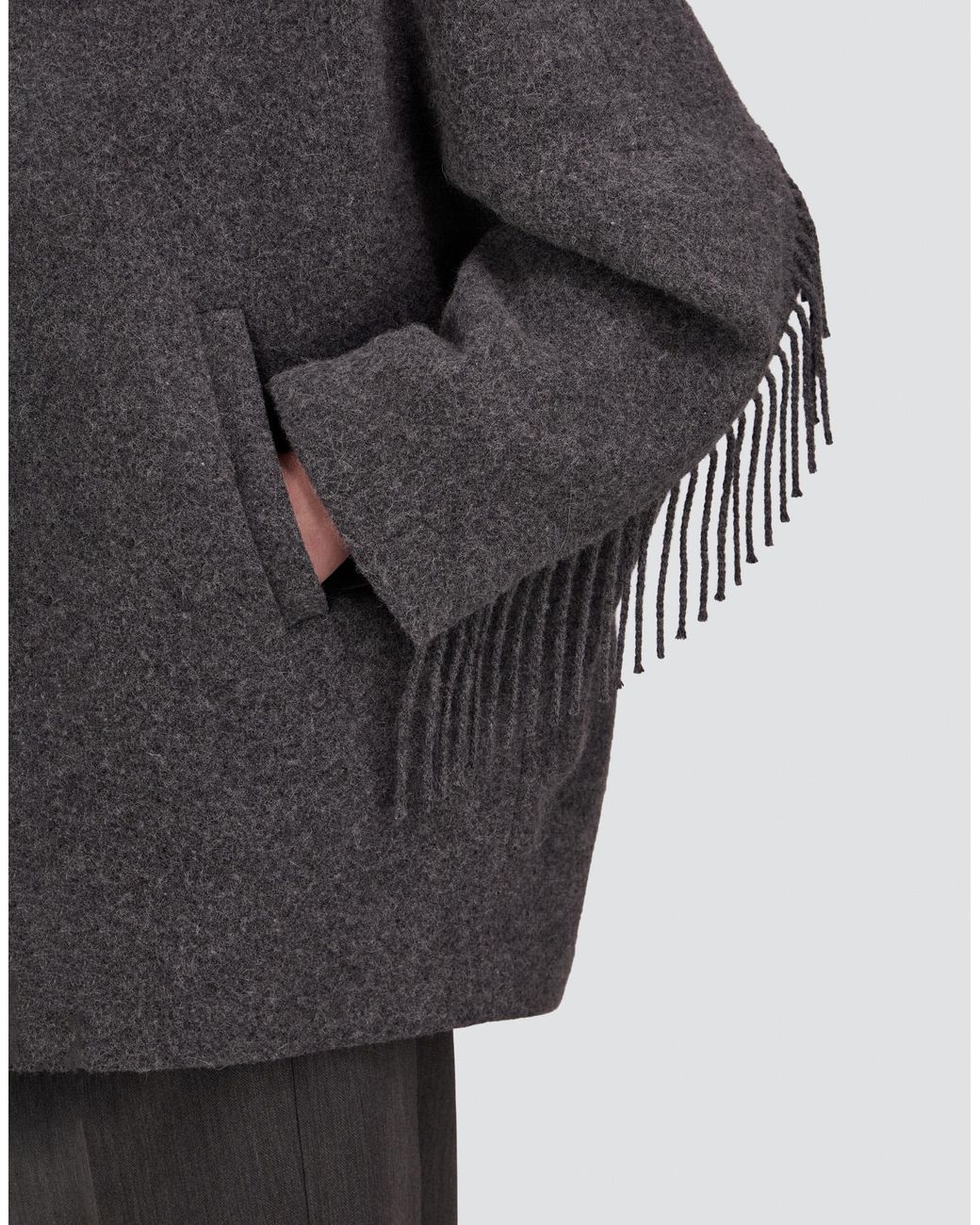 Herno Gray Alpaca Jacket With Fringing And Nylon Ultralight