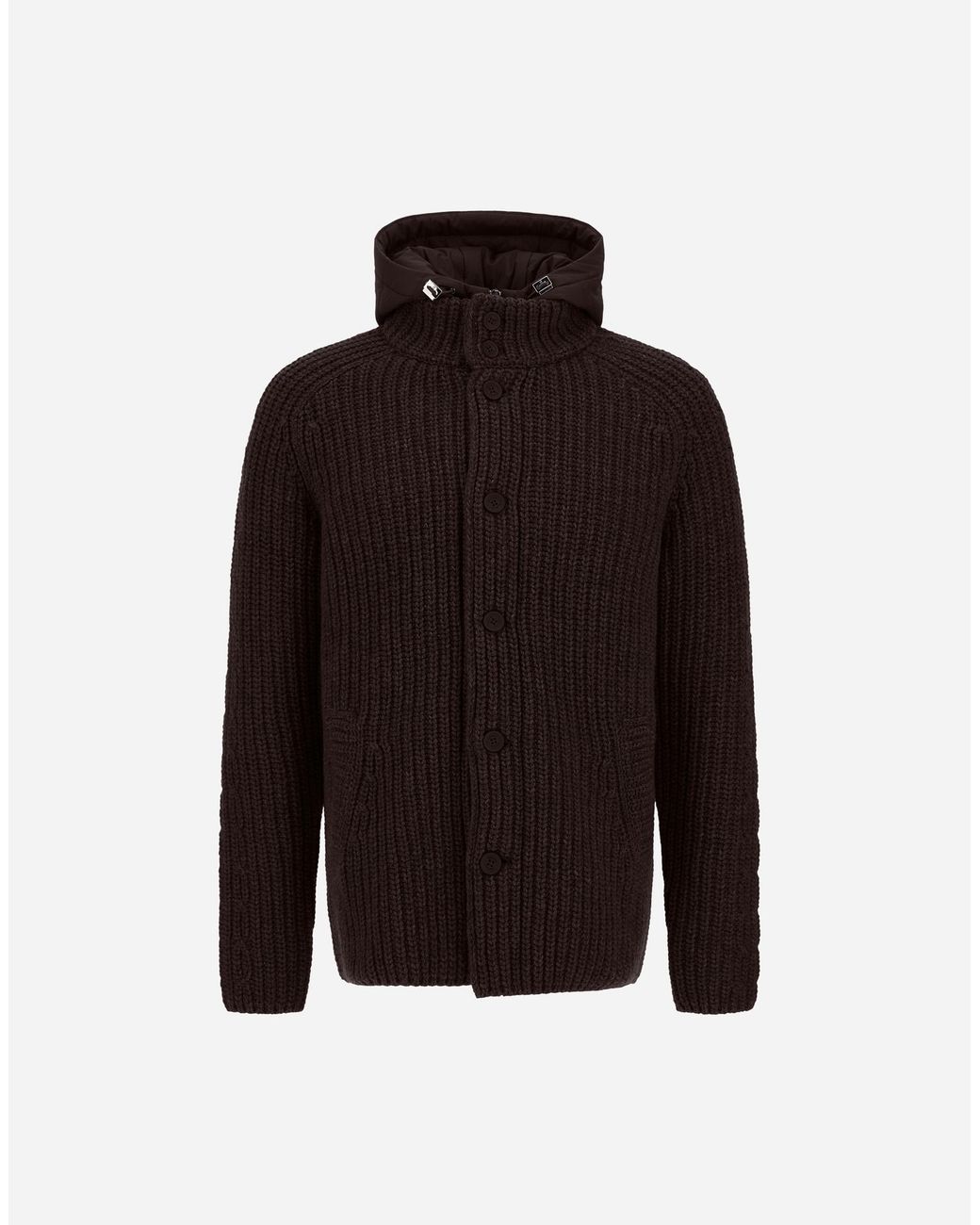 Herno Brown Wool Jacket With Raised Texture And Cable-Knit Detailing for men