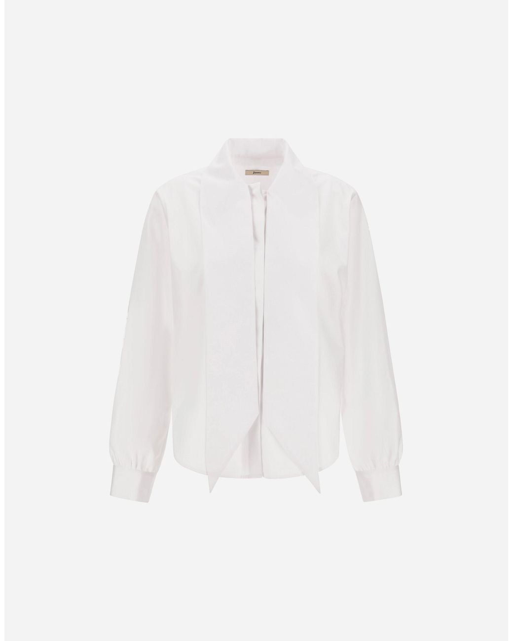 Herno White Cotton Poplin Shirt With Bow