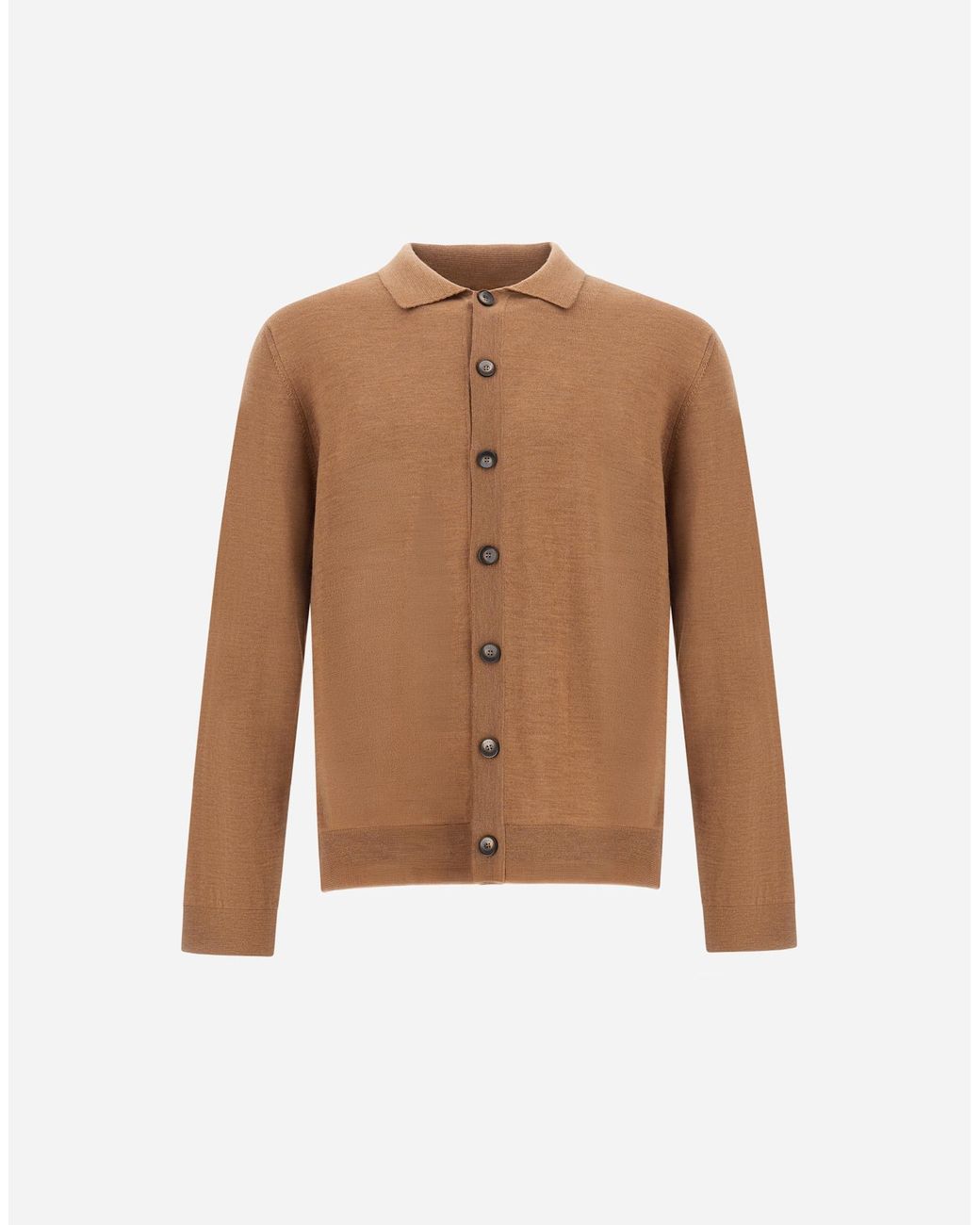 Herno Brown Merino Wool Cardigan for men