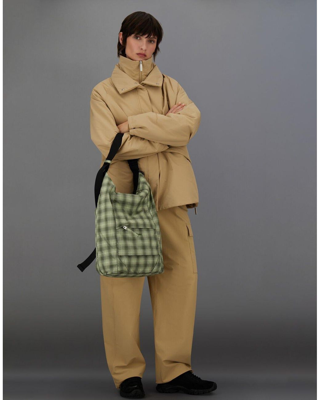 Herno Green Laminar Check Woven Bag