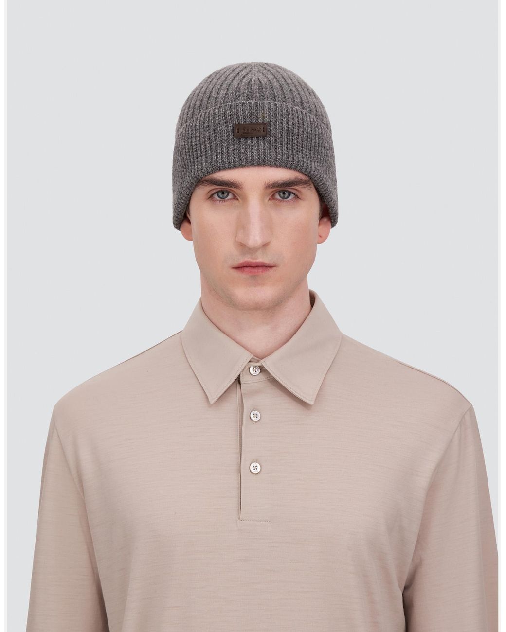 Herno Gray Ribbed Wool Beanie for men